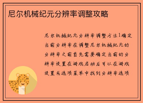 尼尔机械纪元分辨率调整攻略