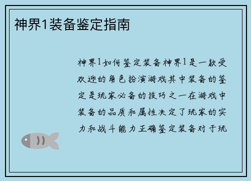 神界1装备鉴定指南